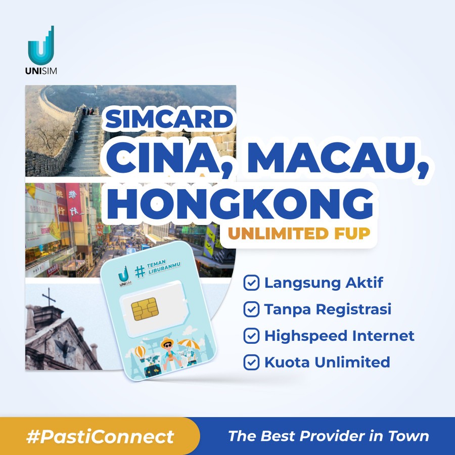 Unisim Simcard China Hong kong Macau Unlimited (FUP 3GB/Hari) || Sim card cina hongkong macau unlimi
