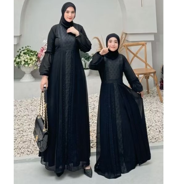 OFFICIAL GAMIS ABAYA TURKEY COUPLE IBU ANAK BORDIR SAFIRA FULL HITAM