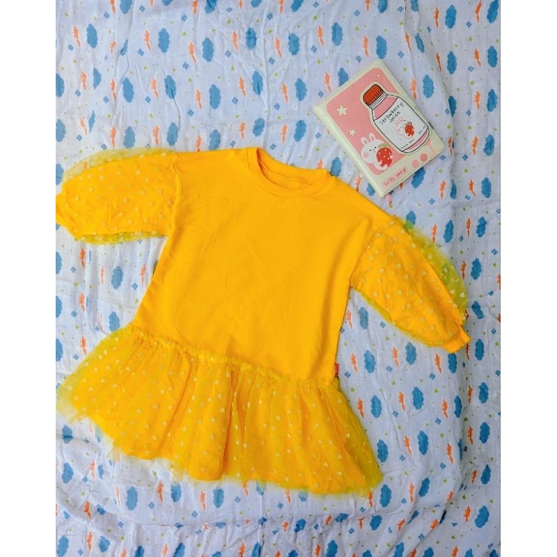 Baju Anak Dress Rok Tutu kuning Import 2-3Tahun Premium