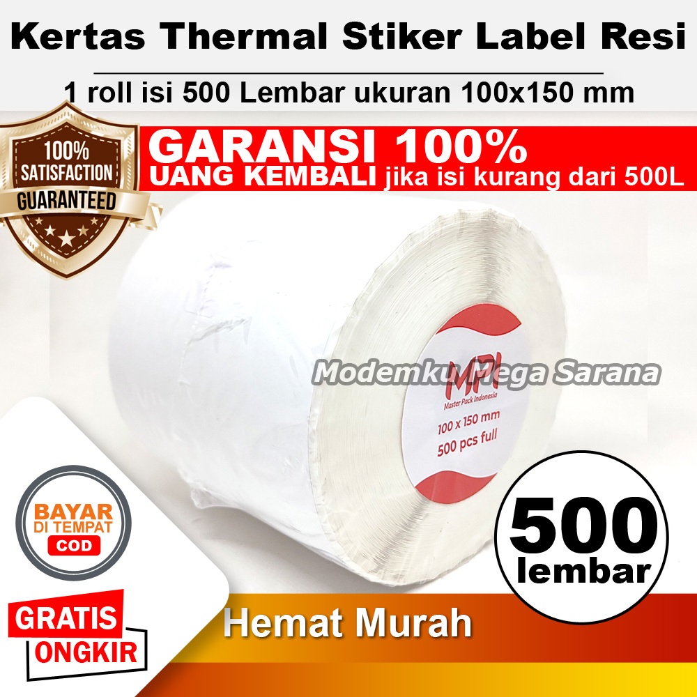 

500 Lembar - Kertas Thermal Stiker Label Resi 100x150 mm Sleman Jogja