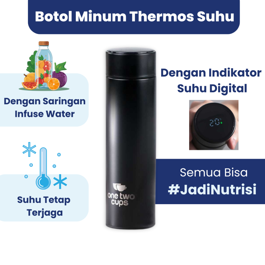 Botol Termos Air Panas Tahan Lama Smart LED Indikator Suhu -  Botol Minum Thermos 500 ml Stainless S