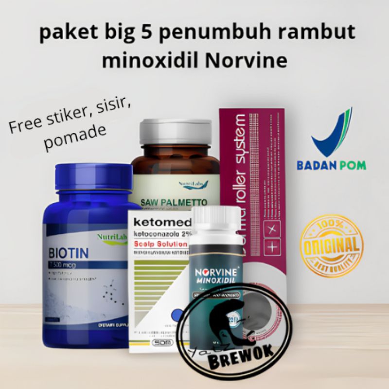 Paket big 5 penumbuh rambut dan brewok original bpom minoxidil norvine
