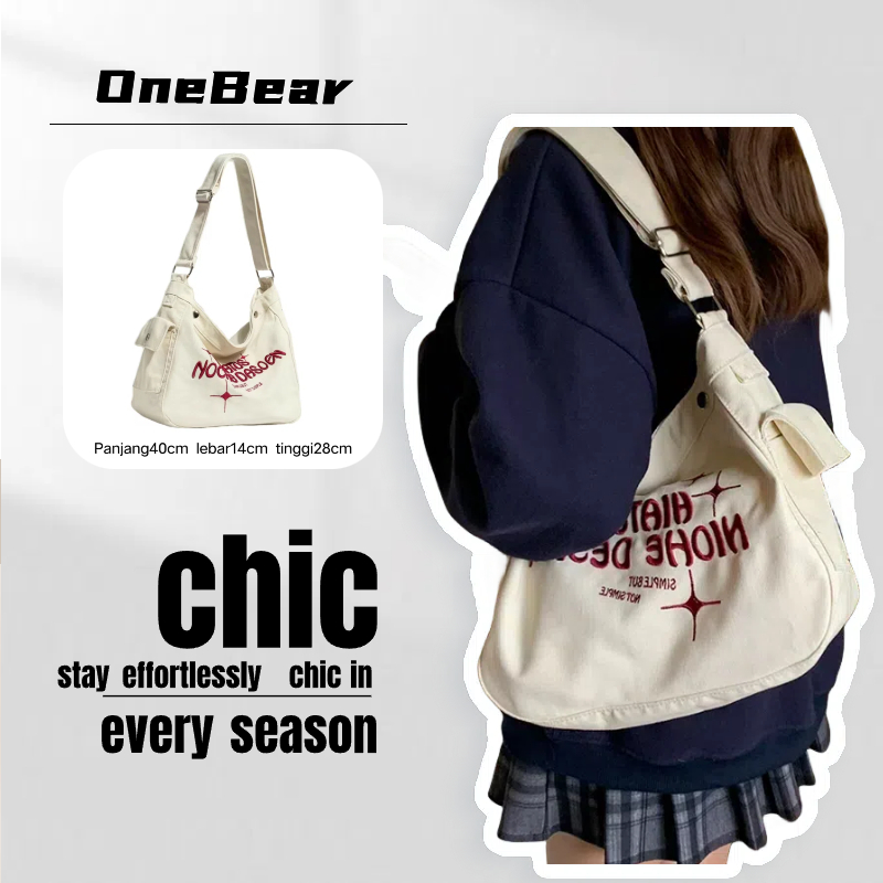 Onebear ready import tas slempang fashion  tas wanita selempang bahan kanvas tas wanita selempang le