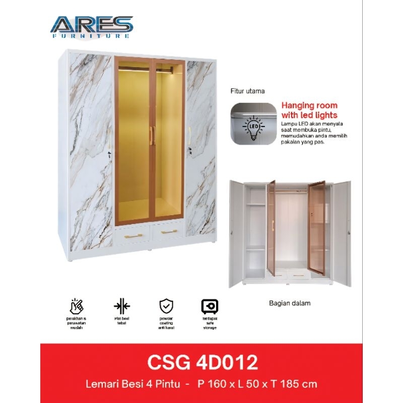 Lemari Pakain Besi 4 Pintu Sliding Minimalis 2 Laci - Lemari Baju Besi Termurah Cirebon