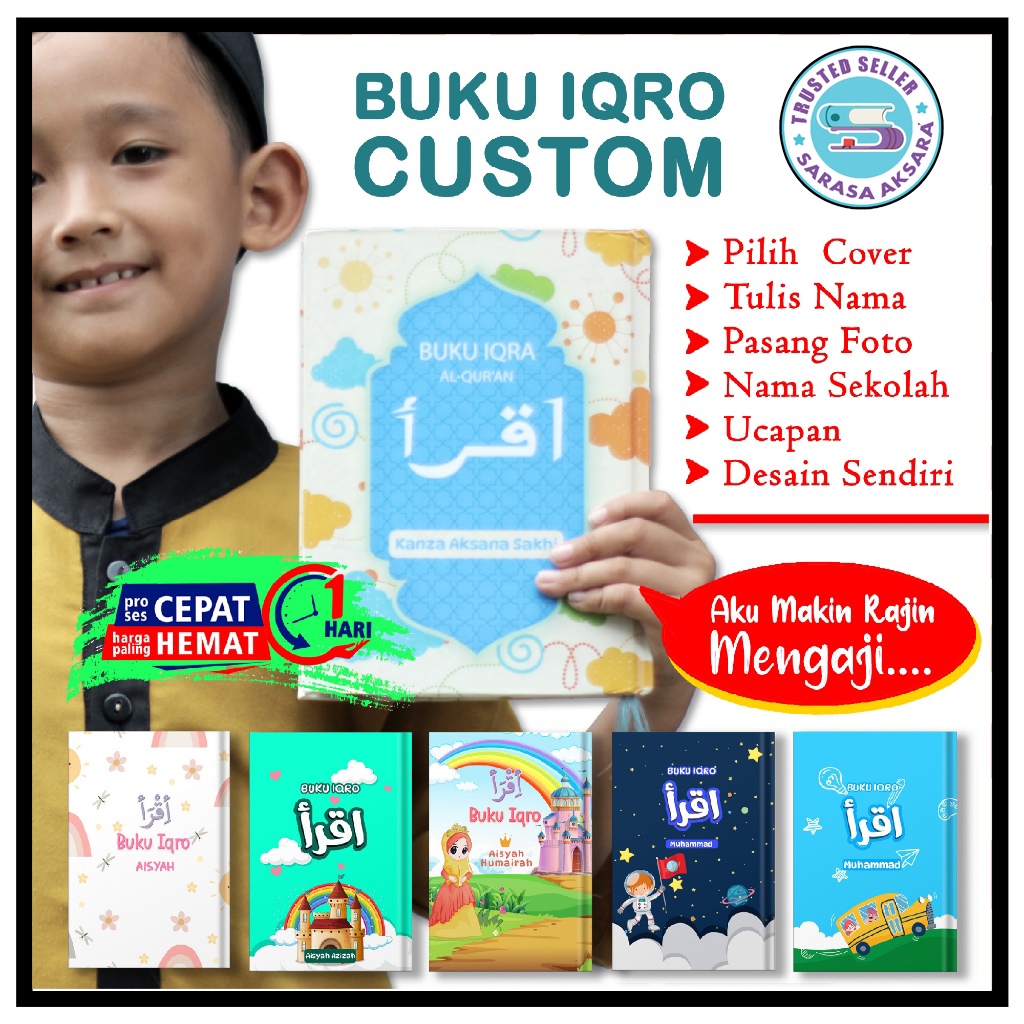 Buku Iqro Custom Eksklusif Tulis Nama Hadiah & Kado Anak Hard & Soft cover full color