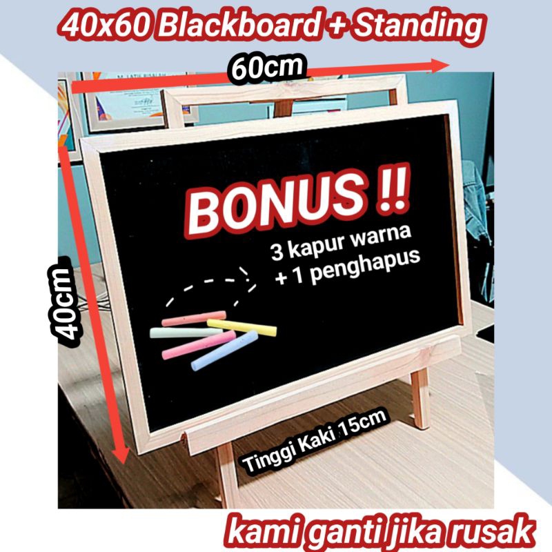 

Papan Tulis Anak Blackboard 40x60 + stand (Gratis 3 Kapur Warna + Penghapus), papan tulis blackboard,papan tulis hitam