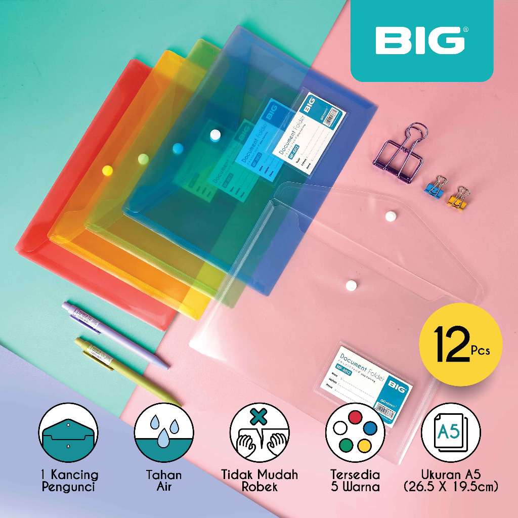 

12 Pcs BIG Map Kancing 1 Plastik/ Map Dokumen Kancing 1 Transparan A5 MF-8812