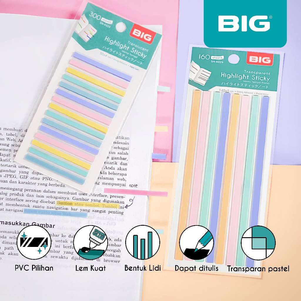 

BIG Sticky Notes Lidi Warna Pastel/ Label Index/ Index Mark/ Tab Penanda/ Pembatas Penanda PET Material