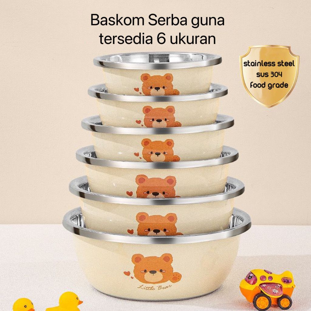 BAKINDO BKB-335 Baskom Bear Stainless Steel SUS 304 Wadah Cuci Beras Buah Sayur Bahan Premium Super