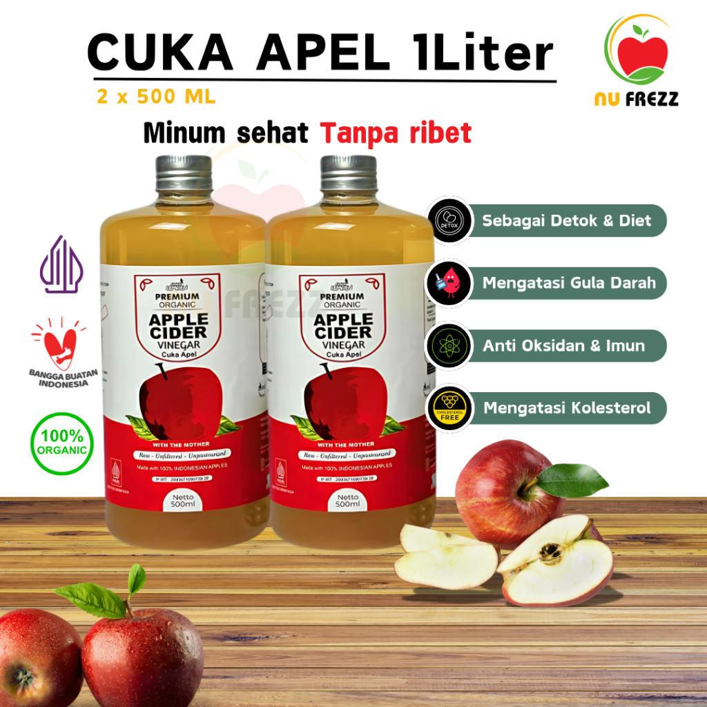 

Cuka Apel Organik 1 Liter Apple Cider Vinegar Premium With The Mother Cuka Apel 2x500 ML