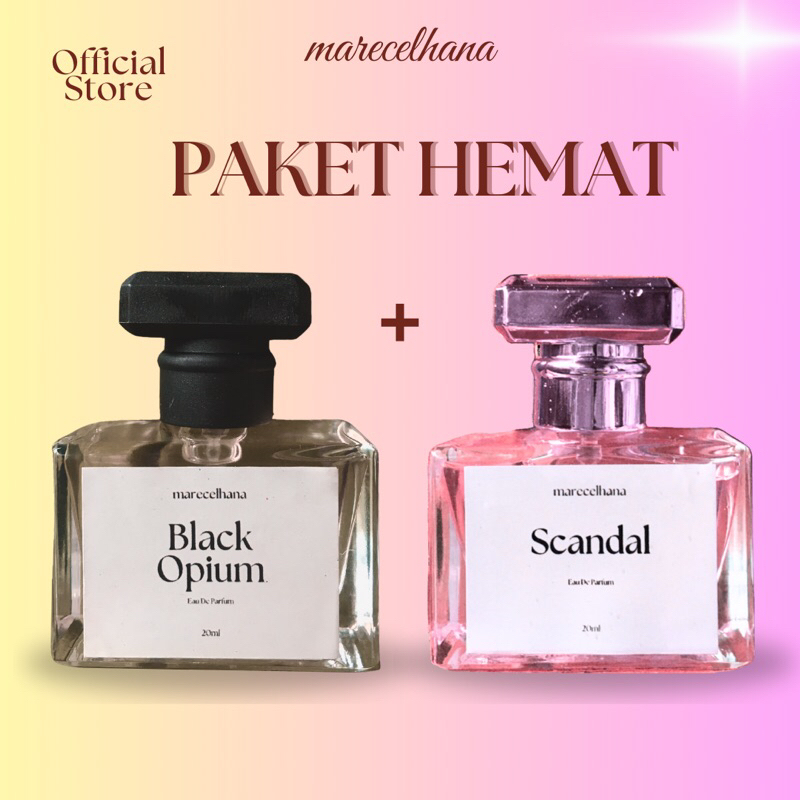 Paket Hemat Bundling Parfum Spray Uniseks Pria Wanita Black Opium Scandalous 20ml Wangi Tahan lama