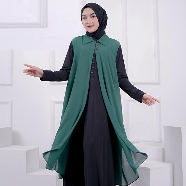 Cardigan Motif Polos Tanpa Lengan Bahan Ceruty Babydoll Cardigan Wanita Muslim Jumbo Lekbong
