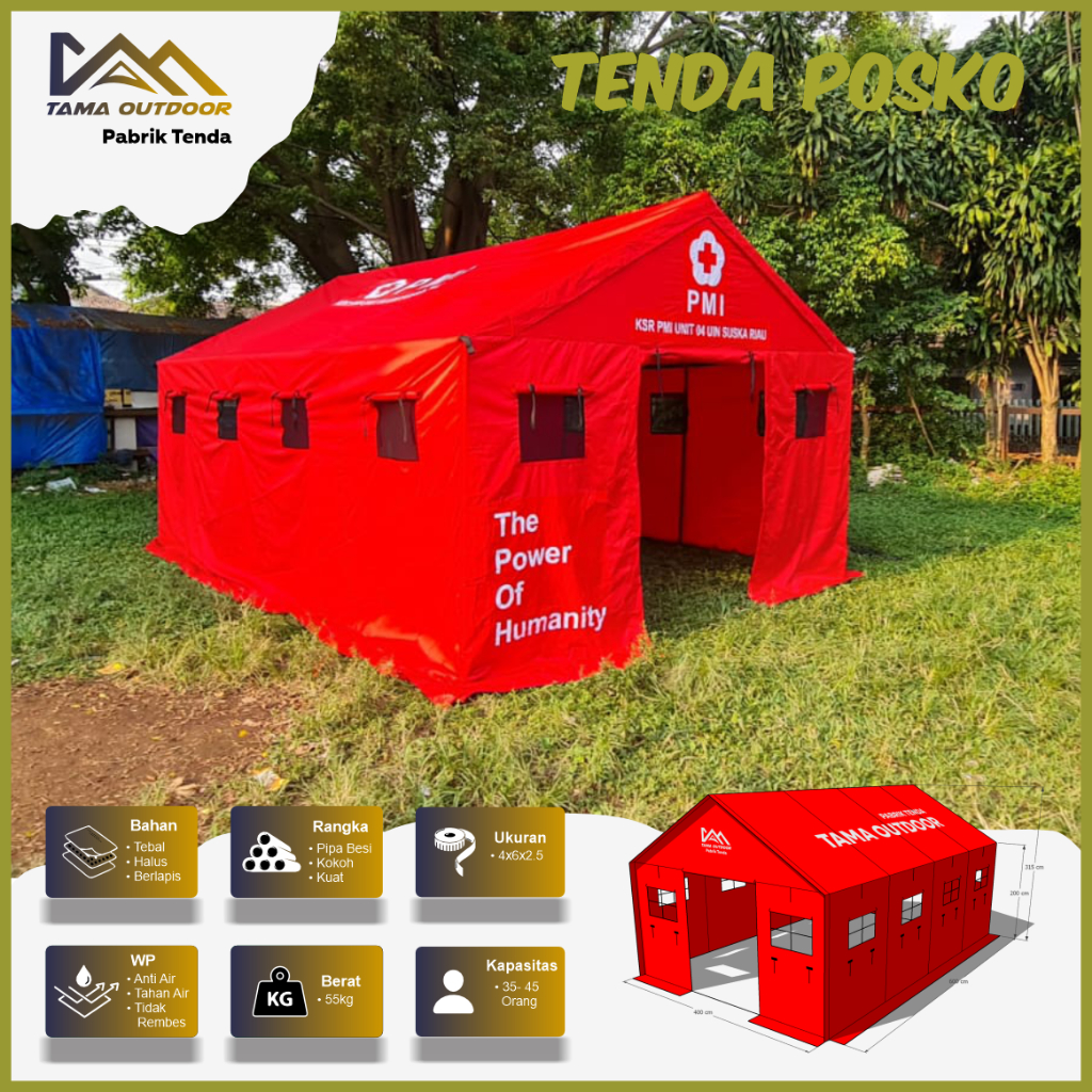 Tenda Posko Pmi siaga uk. 3x4/4x6 Anti Air kapasitas 6-8 Orang - Tenda Keluarga Bencana Serbaguna