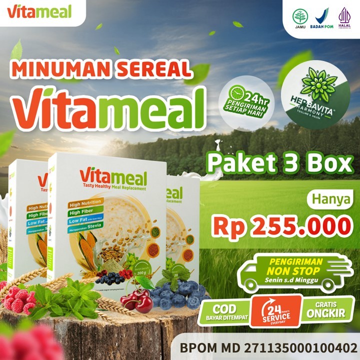 

VITAMEAL PAKET SEHAT 3 BOX - Sereal Multigrain Membantu Menurunkan Gula Darah Cegah Diabetes Kolesterol asam lambung Halal BPOM Tanpa Efek Samping