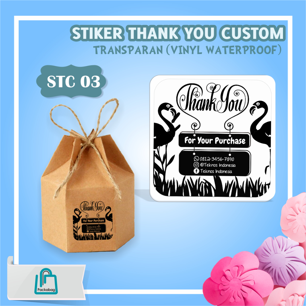 

[160 PCS] STICKER THANK YOU CUSTOM - BAHAN VINYL TRANSPARAN 1 PACK