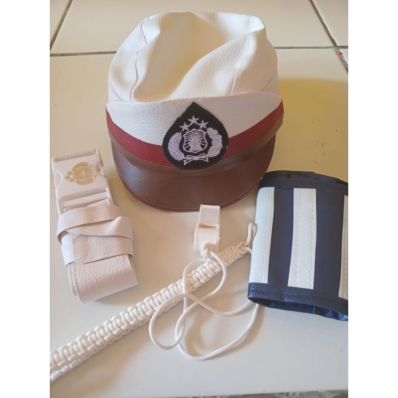 AKSESORIS FULLSET POLANTAS(polisi lalulintas) ANAK PAUD TK/Topi, kopel, mangset, dan peluit talikur 
