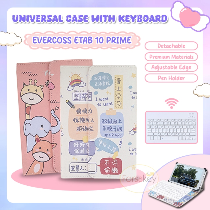 Evercoss Etab E Tab 10 Prime X9 Tablet 10 10.1 Inch Cute Case & Keyboard Wireless Bluetooth Blutooth
