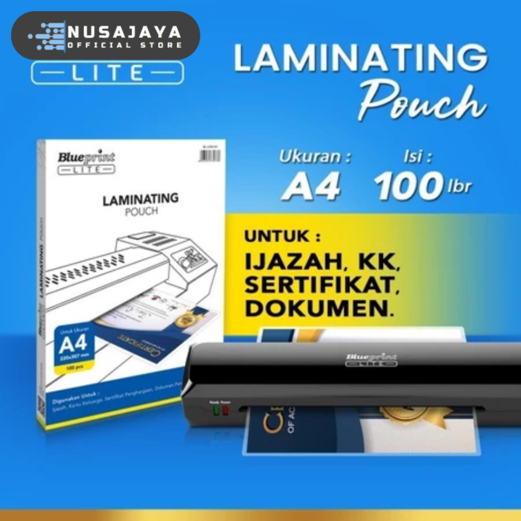 

Plastik Laminating Pouch Film Panas BLUEPRINT Lite A4 - Isi 100