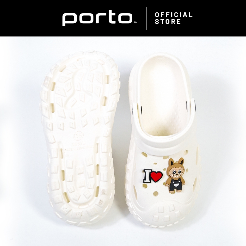 PORTO 3057L - Sandal Crocs Wanita Sendal Jibbits Lucu Terbaru Bahan Karet Kekinian Anti Slip