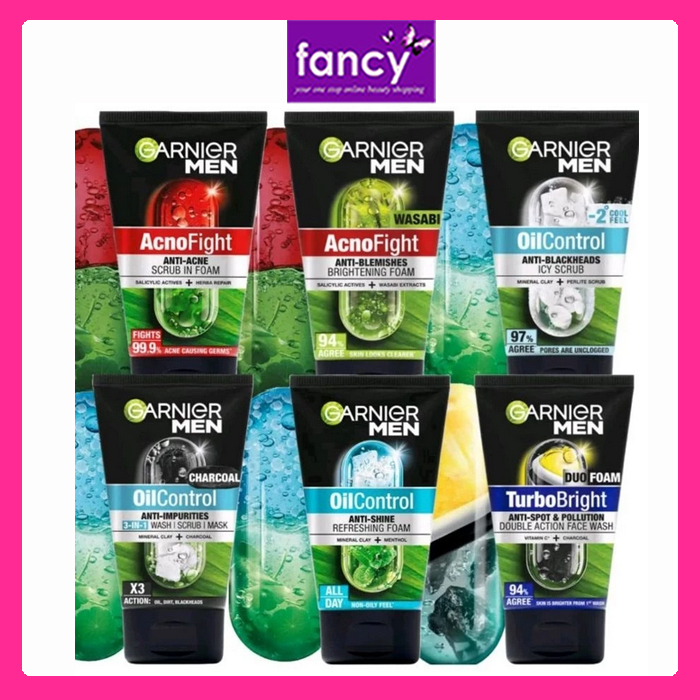 GARNIER Men Facial Foam 100ml  CHARCOAL / ACNE / DUO / WASABI / OIL / SCRUB / SHAVING / MATCHA