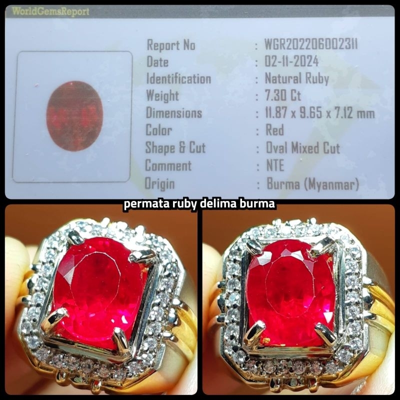 cincin permata ruby burma delima ( asli myanmar origin )