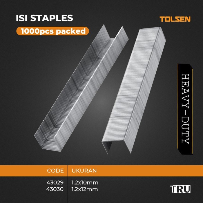 

Staples Refill / Isi Ulang Staples Tembak Isi Stapler Refill Stapler 1000pcs TOLSEN - 1.2x10mm.TOLSEN 43029,43030