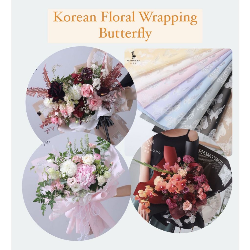 

(K 38) - (20 LEMBAR) Kertas Buket Bunga Butterfly Premium Korean Style Buket Bunga Valentine Wisuda Hadiah Kado Natal