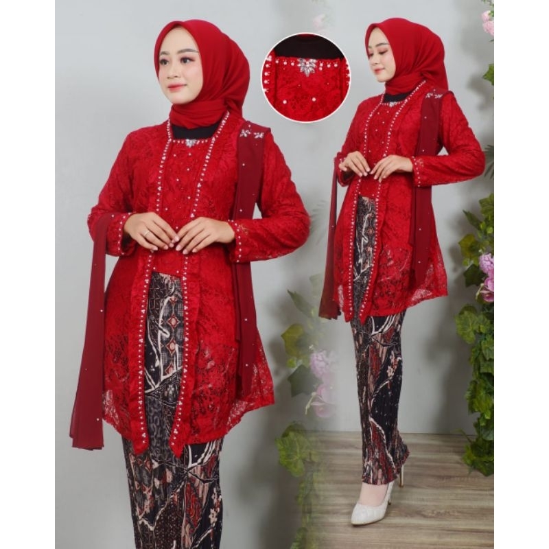 Setelan Tunik Kutu Baru Brokat Selendang / Kebaya Pesta / Kebaya Modern / Kebaya Cantik