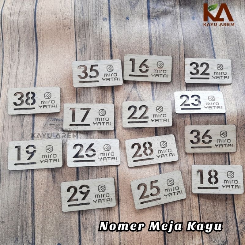 Nomer Meja Kayu Tempel | Penanda Nomor Meja Cafe Minimalis Custom Logo