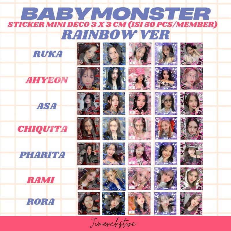 

READY STOCK BABYMONSTER Sticker Mini Deco Mail Rainbow Red Blue Pink Purple HotPink Ver Isi 10 & 50 pcs
