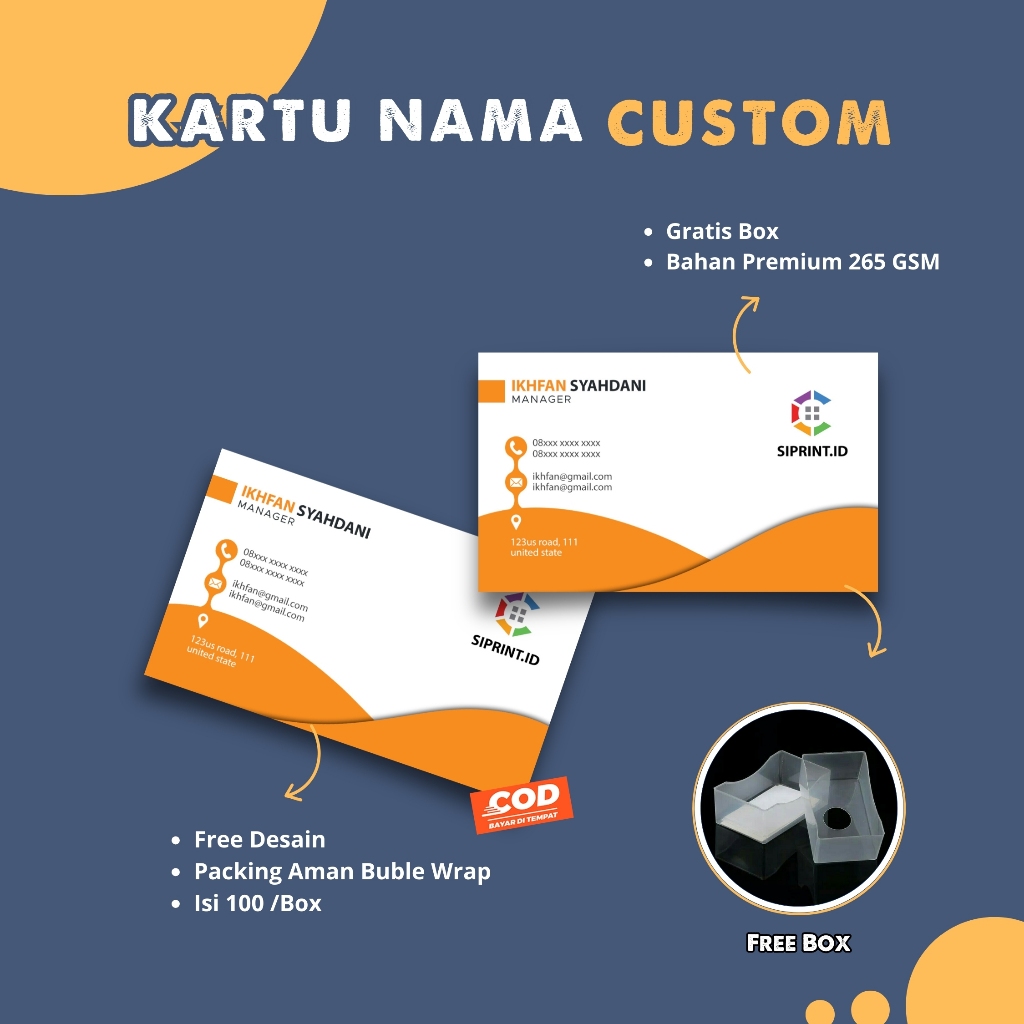 

Cetak Kartu Nama Custom Free Desain | bahan glossy premium