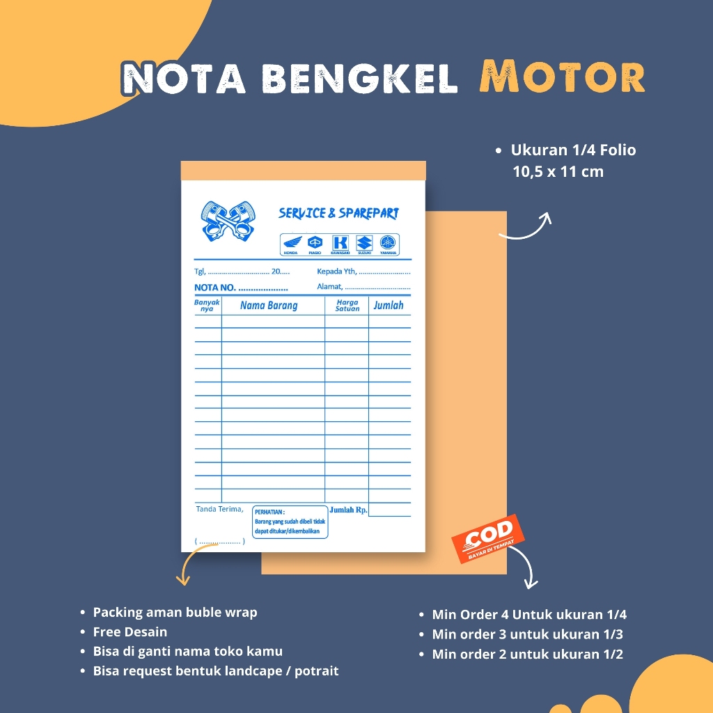 

Nota custom free desain 2 rangkap | cetak nota penjualan | nota pembelian | nota service motor
