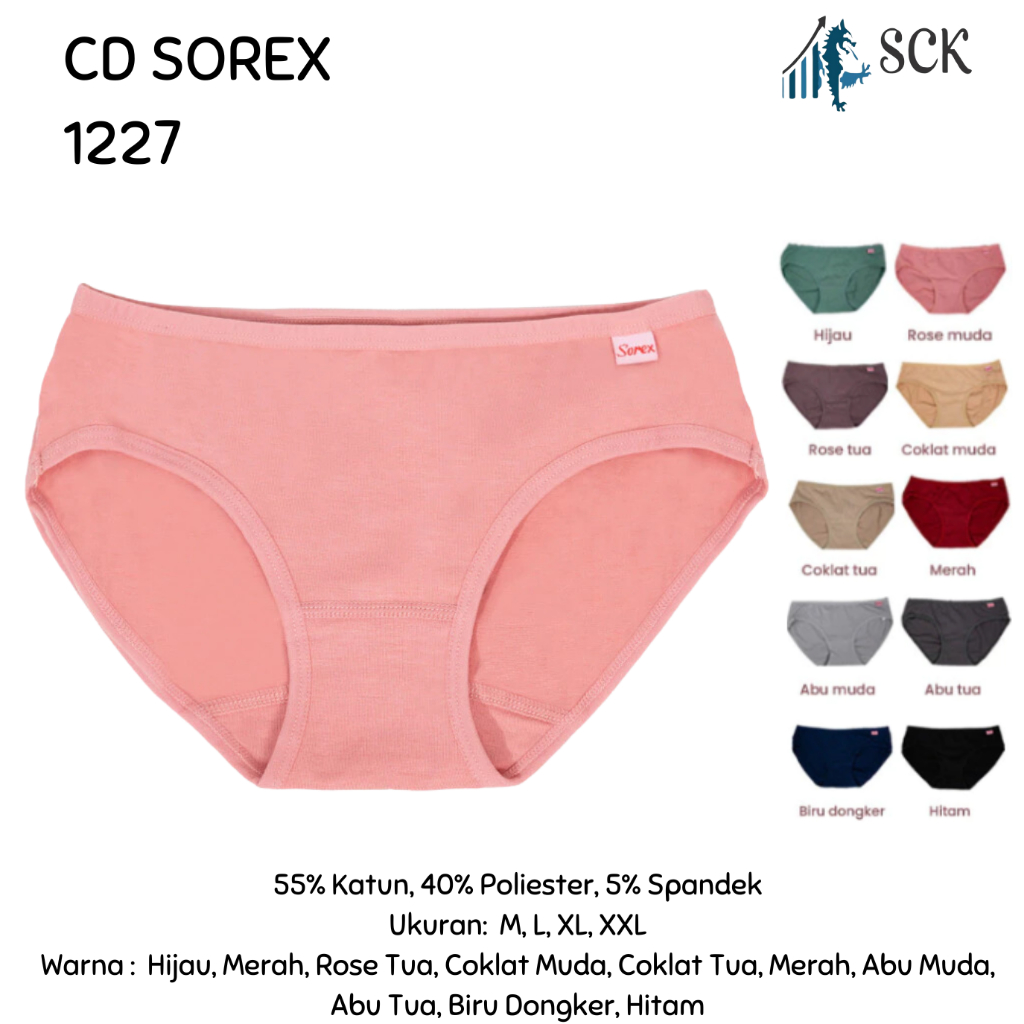 CD Wanita SOREX 1227 Bahan Katun Halus / Celana Dalam MODEL MID WAIST M-XXL / Pakaian Dalam Cewek / 