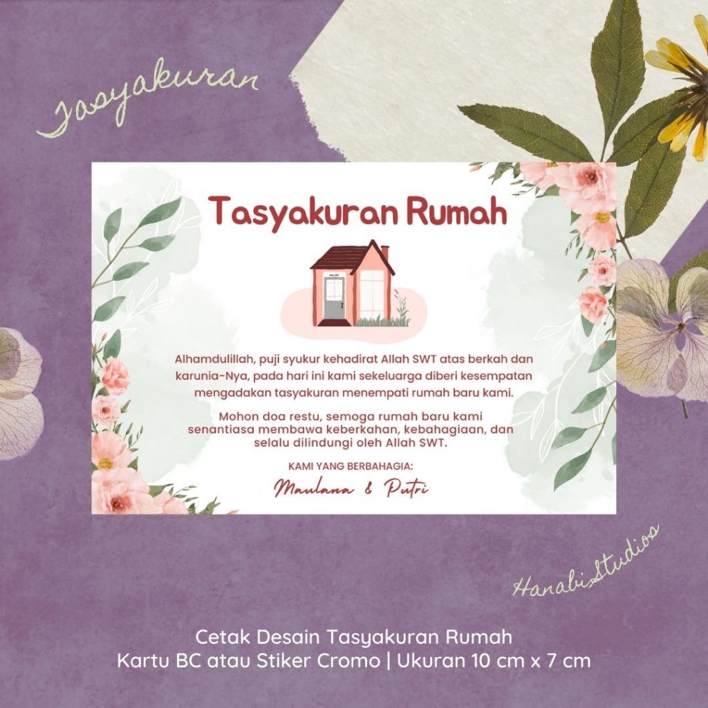 Kartu Tasyakuran Rumah & Stiker Tasyakuran Rumah | Syukuran Rumah & Kantor Baru | Pindahan Rumah & K