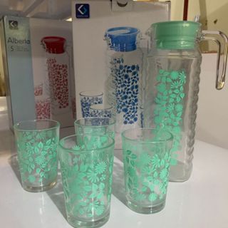PBA (alberta)TEKO AIR SET KACA ISI 5 PCS ALBERTA MOTIF BUNGA (1 TEKO + 4 GELAS)-SOUVENIR KADO PERNIK