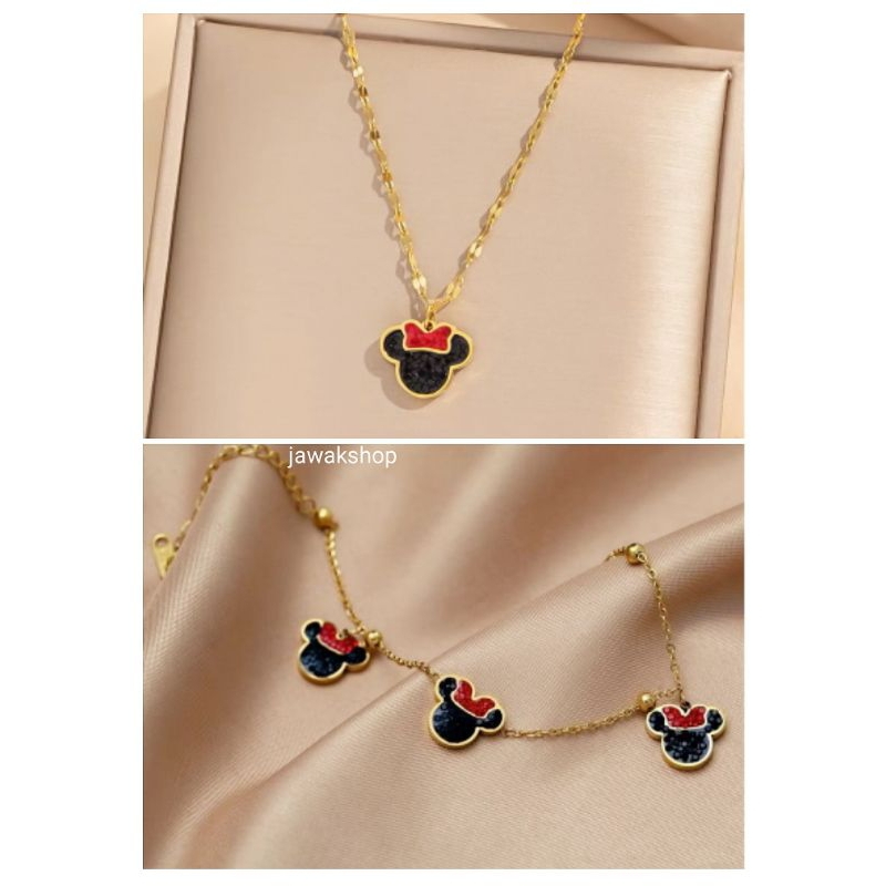 KALUNG GELANG TITANIUM MIKEY WANITA ANTI KARAT D588