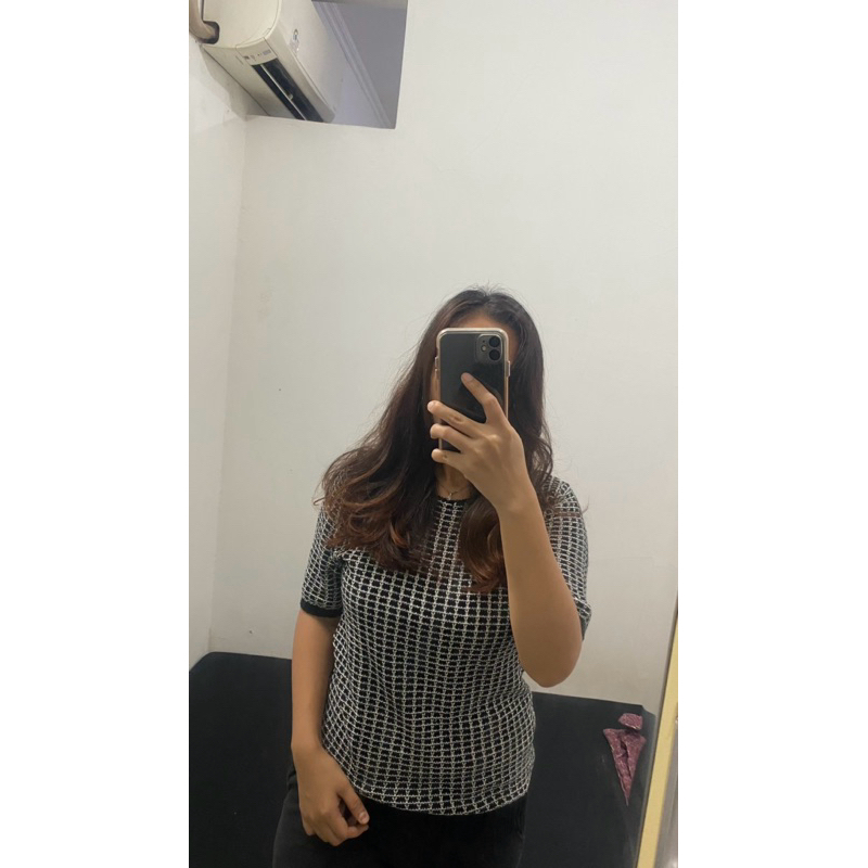 (Nett) Preloved Kaos Rajut / Knit T Shirt / Blus Rajut / Knit Blouse / Kaos Kotak-Kotak / Squared T 