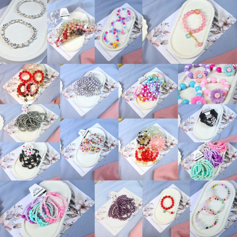 12Pcs Gelang Manik Aesthetic | Gelang karet Cantik Gelang Anak Gelang Korea Gelang Liontin aksesoris