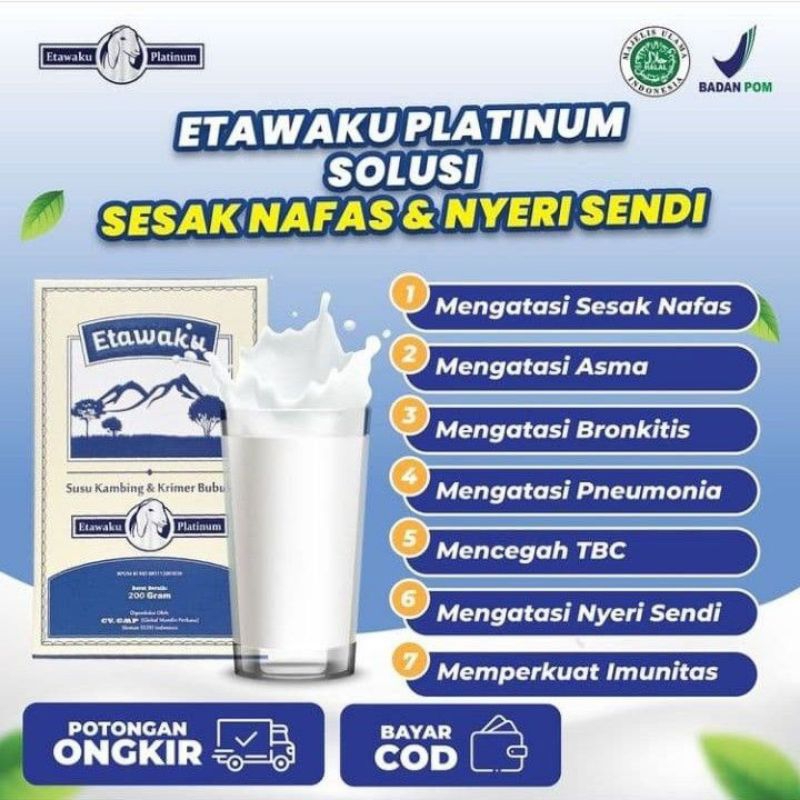 

PAKET BOX ETAWANEW PLATINUM - Susu Kambing Etawa % Alami Jaga Kesehatan Pernafasan, Persendian, Daya Tahan Tubuh, dan Nyeri Sendi | Etawaku | Etawalin
