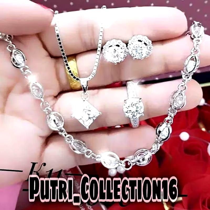SET PERHIASAN WANITA DEWASA SILVER ANTI KARAT MODEL PERAK
