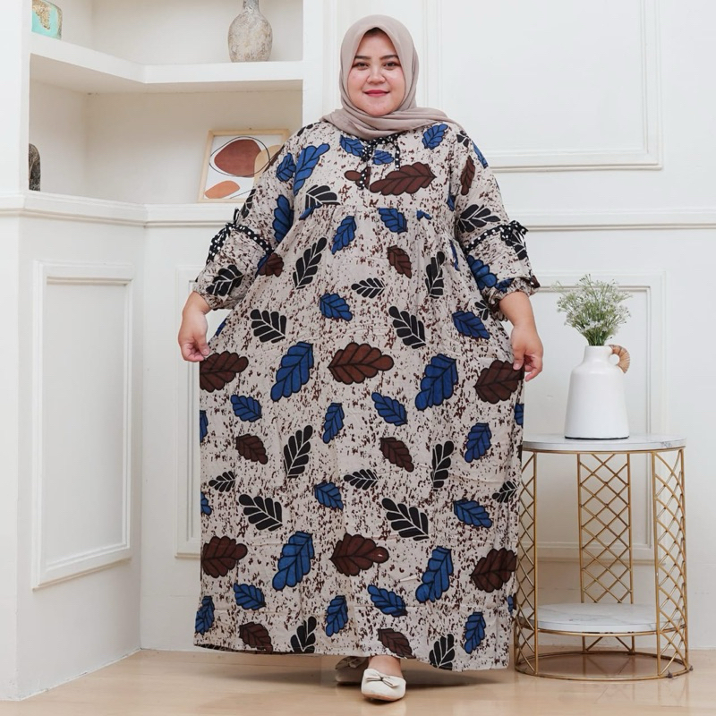GAMIS RAYON JUMBO LD 130 MUAT BB 100KG GAMIS KASUAL MOTIF BUNGA LENGAN PANJANG JUMBO KEKINIAN JUMBO