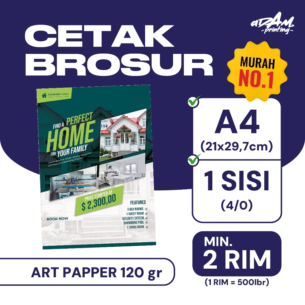 

Cetak Brosur A4 (21x29.7cm) - 1 Sisi - Min. 2 Rim - Art Paper 120 gr - Murah No.1