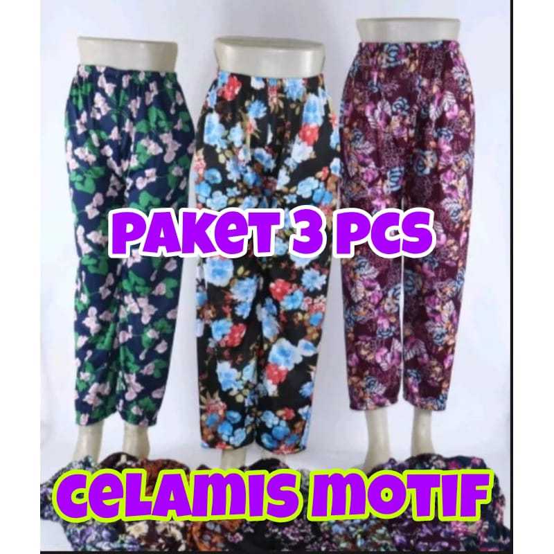 ISI 3 PCS CELANA WANITA PANJANG LOS MOTIF BUNGA JUMBO/CELANA DALEMAN GAMIS WANITA KEKINIAN