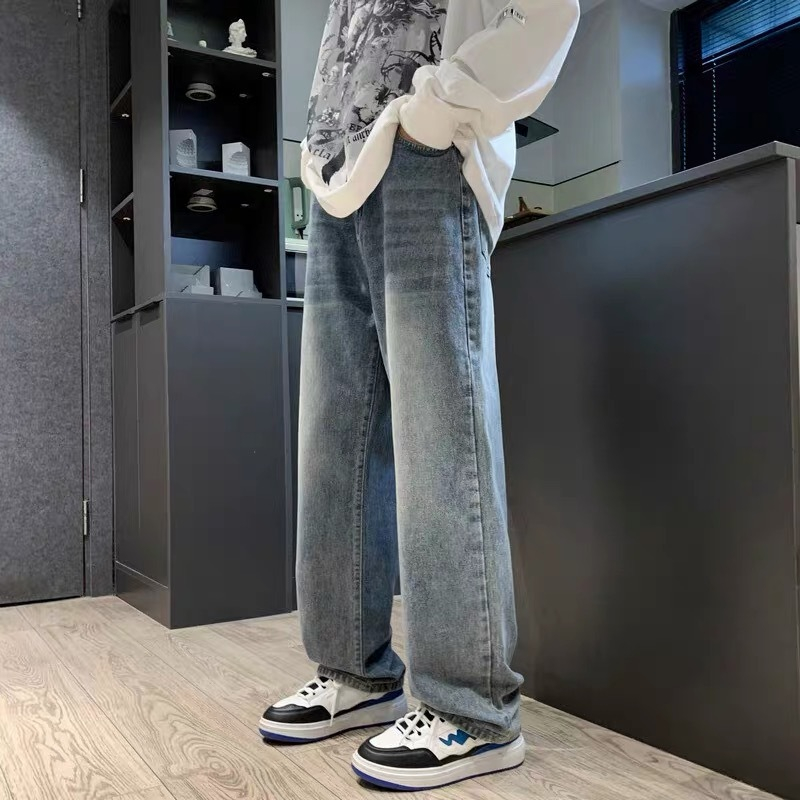 celana gombrong jeans pria panjang  korean style baggy pants straight jens cutbray kulot jumbo laki 