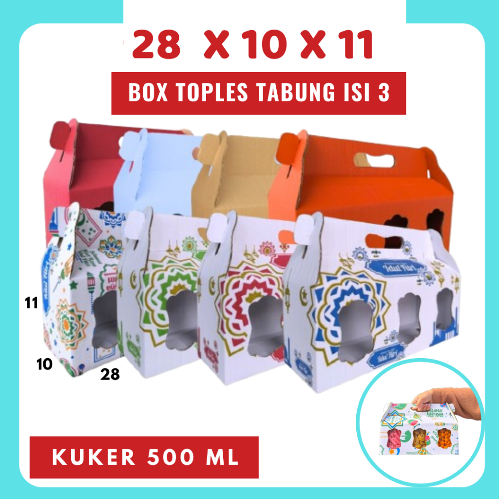 

Box Jinjing Kuker 28x10x11 Jinjing Jar (KUKER TOPLES JAR 500ml ISI 3) Box Jinjing Kardus Lebaran Idul Fitri Hampers Polos/Motif