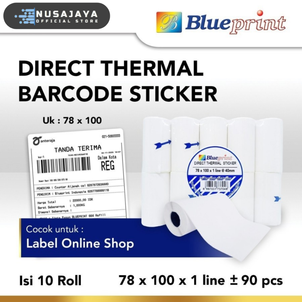 

Direct Thermal Sticker Label Stiker Resi BLUEPRINT 78x100 40mm