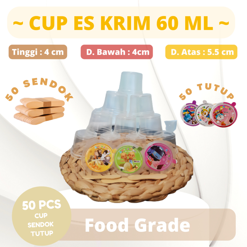 Cup Ice Krim Gelas Plastik Es Cream  Wadah Es Cream 60 ml Bening