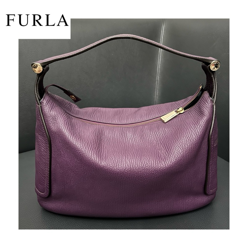 [PRELOVED] - FURLA Violet Leather Textured Shoulder Bag | Tas Branded Murah | Tas Hobo | Top Handle