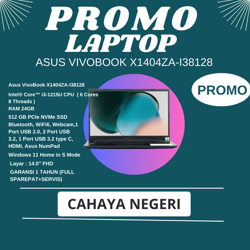 PROMO LAPTOP Asus VivoBook X1404ZA-I38128 Intel CORE i3 GEN 12 RAM 8GB SSD 1TB Win 11 ORI FULL HD
