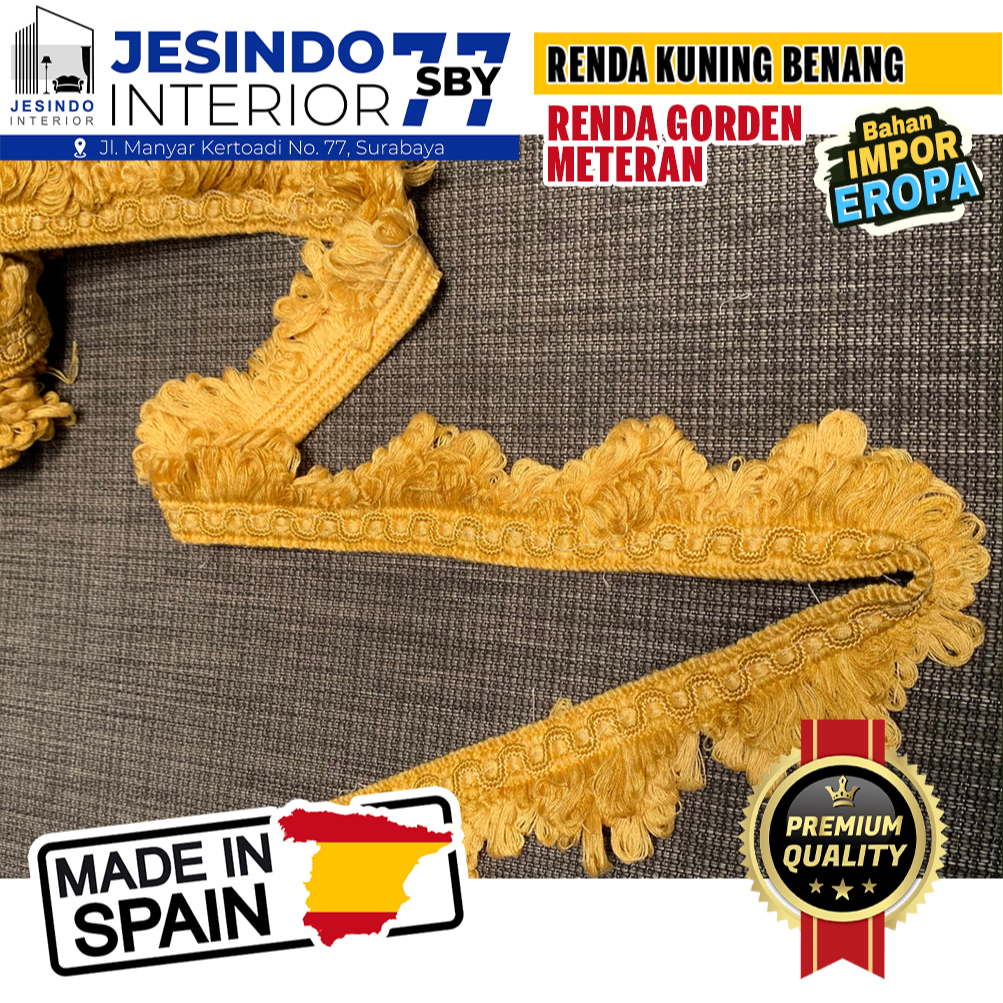 Renda Spanyol RENDA KUNING BENANG Aksesoris Hiasan Interior Gorden Premium Elegan Import Eropa